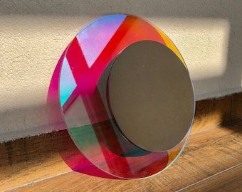 Colorful Round Mirror | Rainbow Reflection Mirror, Home Decor, Bathroom Decor, Bedroom, Living Room Decor, Wall Art, Minimalist Mirror |