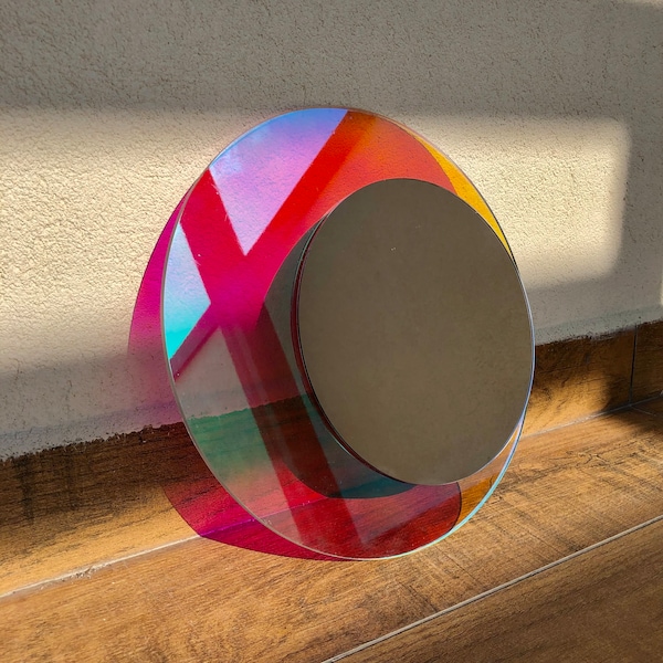 Colorful Round Mirror | Rainbow Reflection Mirror, Home Decor, Bathroom Decor, Bedroom, Living Room Decor, Wall Art, Minimalist Mirror |