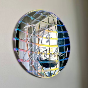 Iridescent Disco Ball Wall Art - Let&#39;s Groove! | Acrylic Mirror Home Decor | Retro Design | Round Mirror Decoration | Disco Revival Wall Art