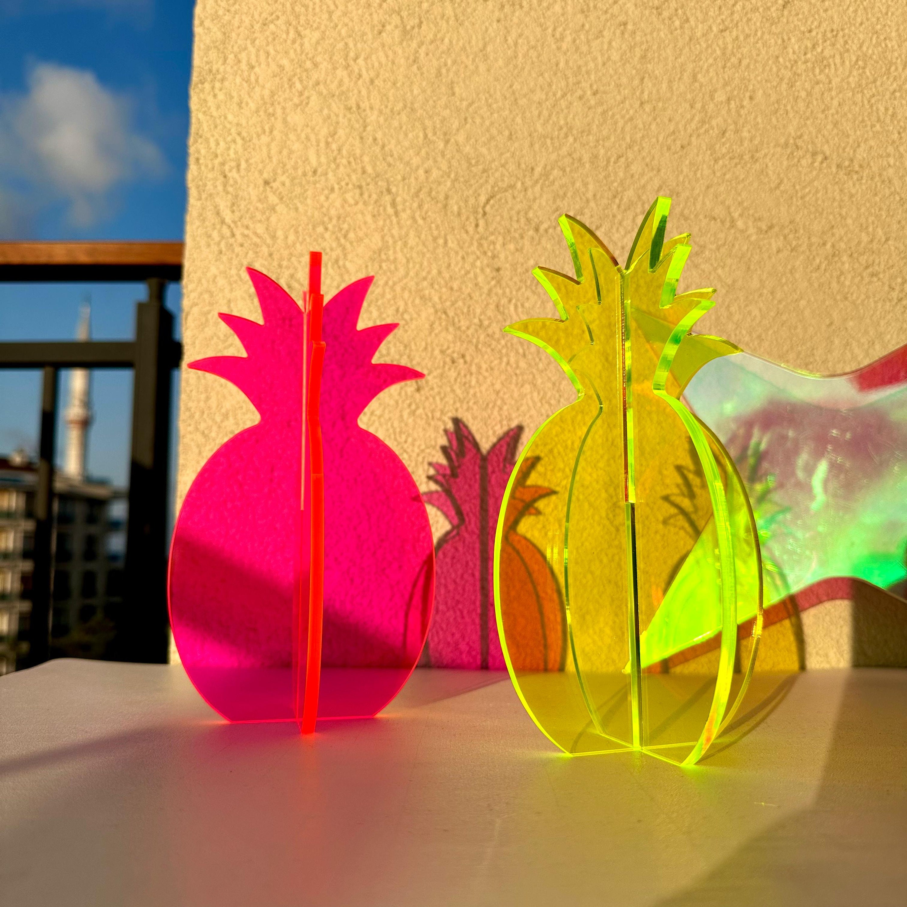 Vibrant Neon Acrylic Pineapple Decor |  Contemporary Maximalist Art Piece, Modern Tropical Decor, Fluorescent Glowing Acrylic Decoration