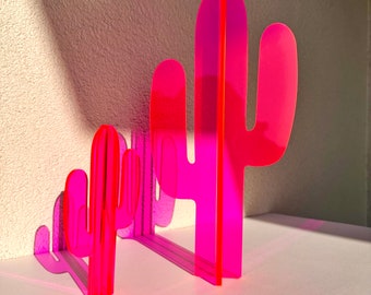 Neon Acrylic Cactus | Fluorescent Neon Acrylic, Pink Cactus, Acrylic Art, Cute Design, Multiple Size, Bohemian Home Decor, Cactus Statue |