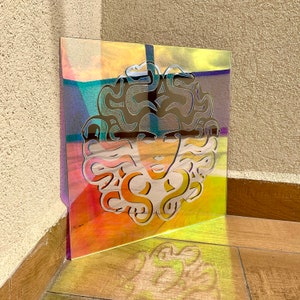 Arte em espelho acrílico Medusa - Design holográfico, decoração de mitologia grega, arte de parede holográfica, gradiente de mudança de cor, design de espelho colorido