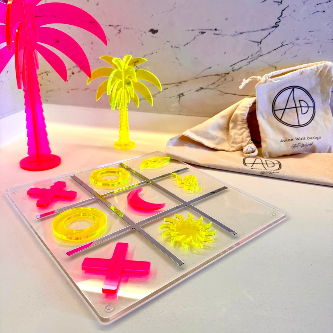Unique Acrylic Tic Tac Toe Game Set | 4 Different Piece Design | Neon Pink and Neon Yellow Acrylic | Minimalist Design | Boardgame | XOX - Etsy