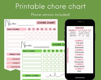 Printable Chore Chart, Kid's Chore Chart, Phone Chore Chart