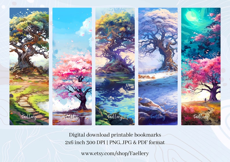 10 Trees Printable Bookmarks Digital Download JPG Bookmark Sheets PNG ...