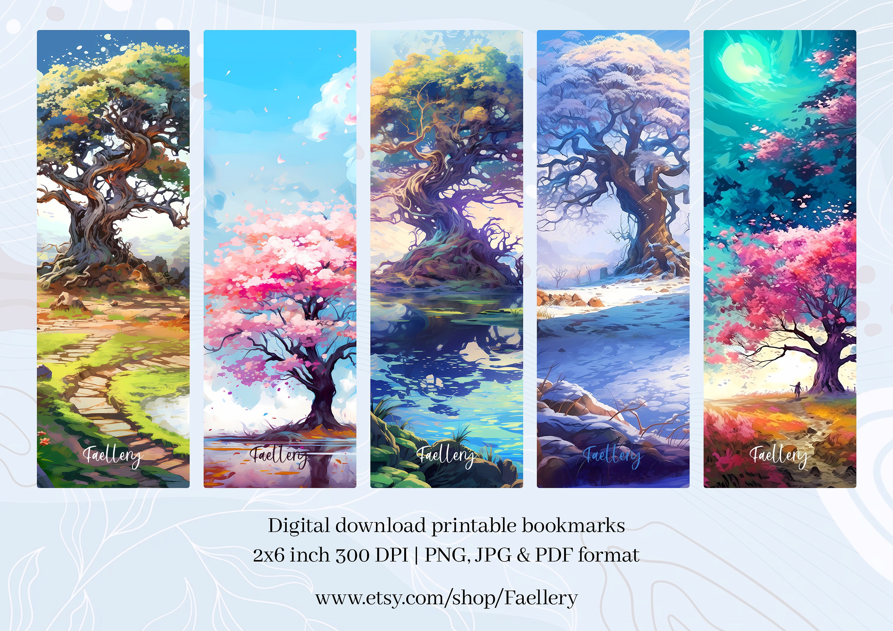 10 Trees Printable Bookmarks Digital Download JPG Bookmark Sheets PNG ...