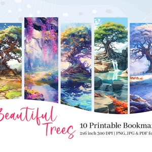 10 Trees Printable Bookmarks Digital Download JPG Bookmark Sheets PNG ...