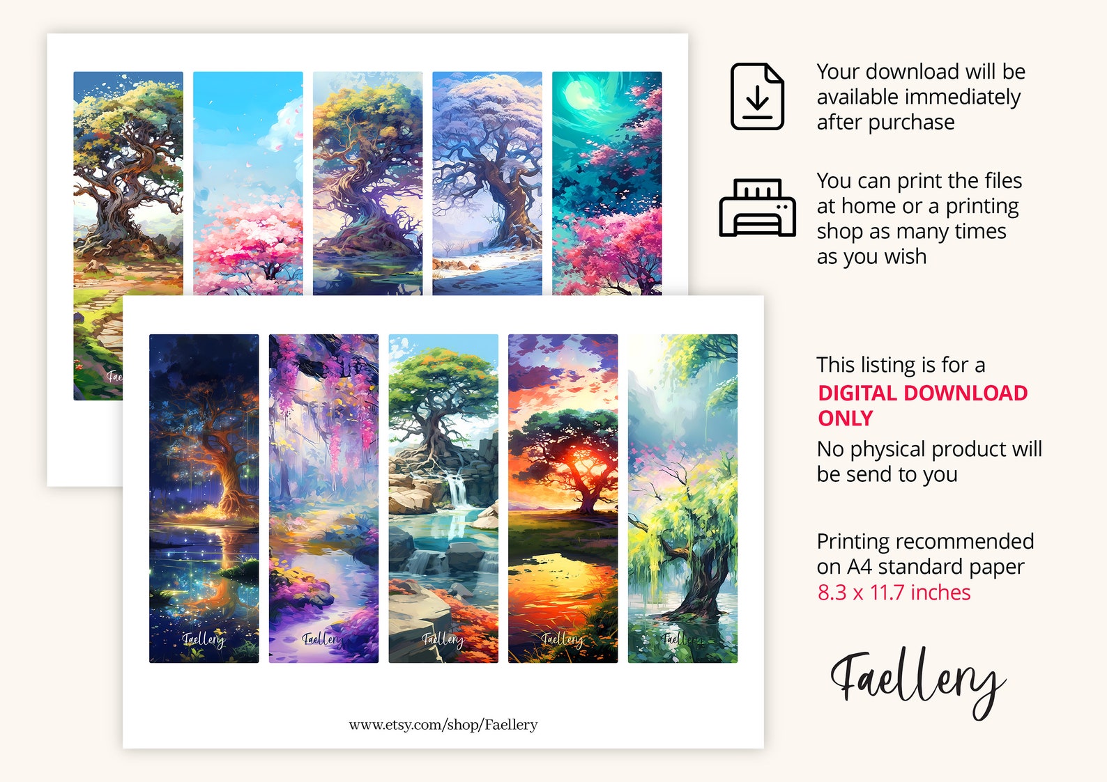 10 Trees Printable Bookmarks Digital Download JPG Bookmark Sheets PNG ...