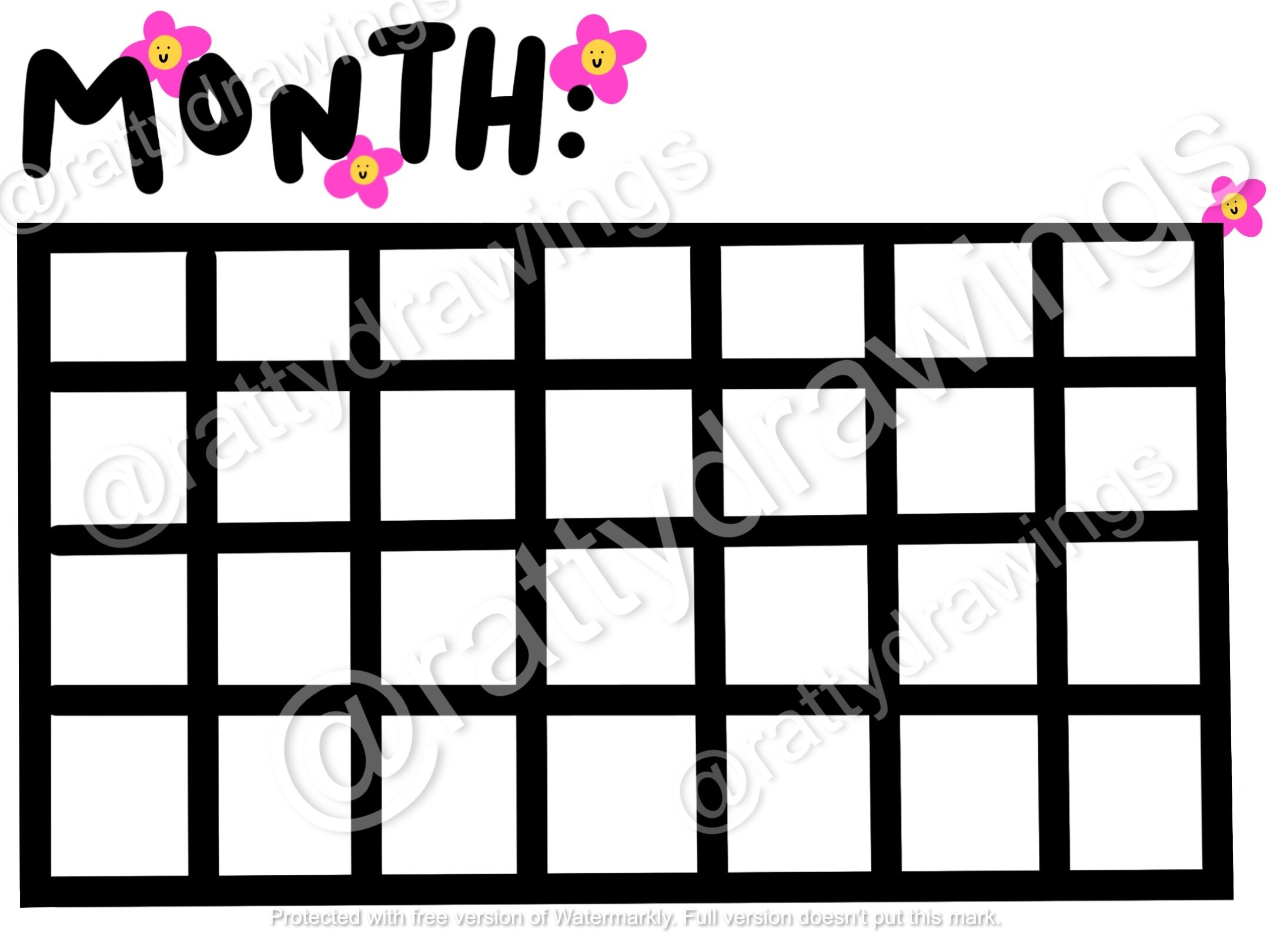 Blank Calendar Printable Digital Download Template - Etsy