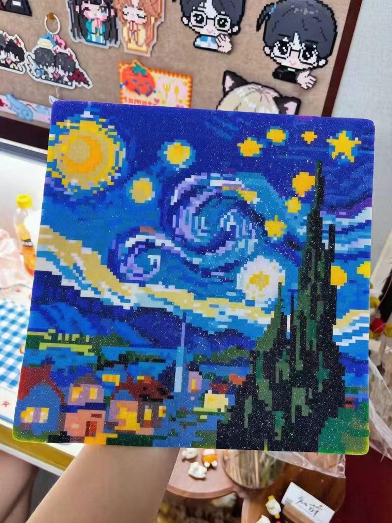 Handmade Pixel Bead Art the Starry Night Van Gogh Pixel Art Wall Decor ...