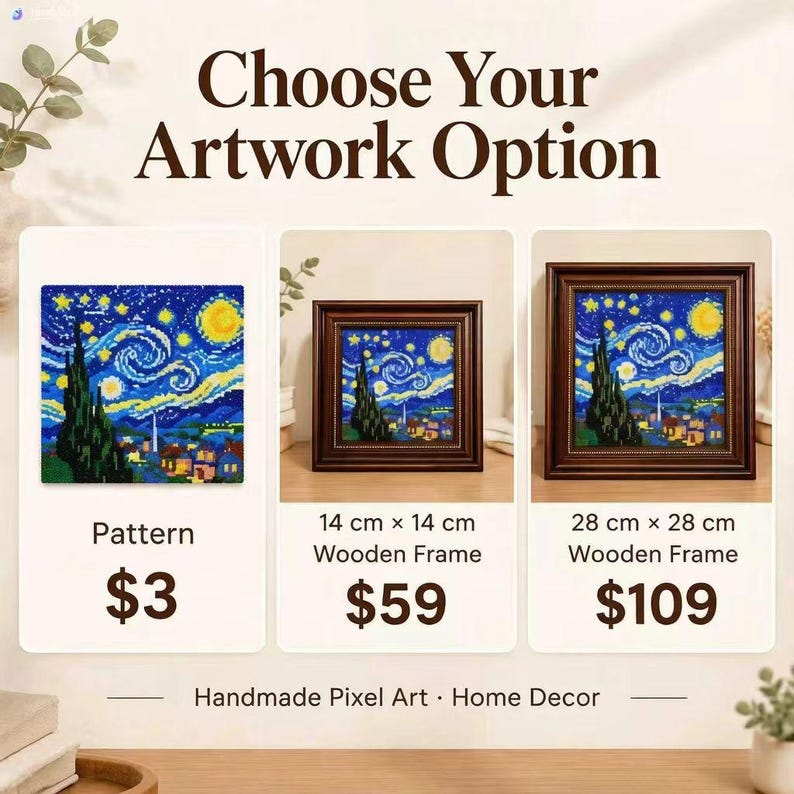 Handmade Pixel Bead Art the Starry Night Van Gogh Pixel Art Wall Decor ...