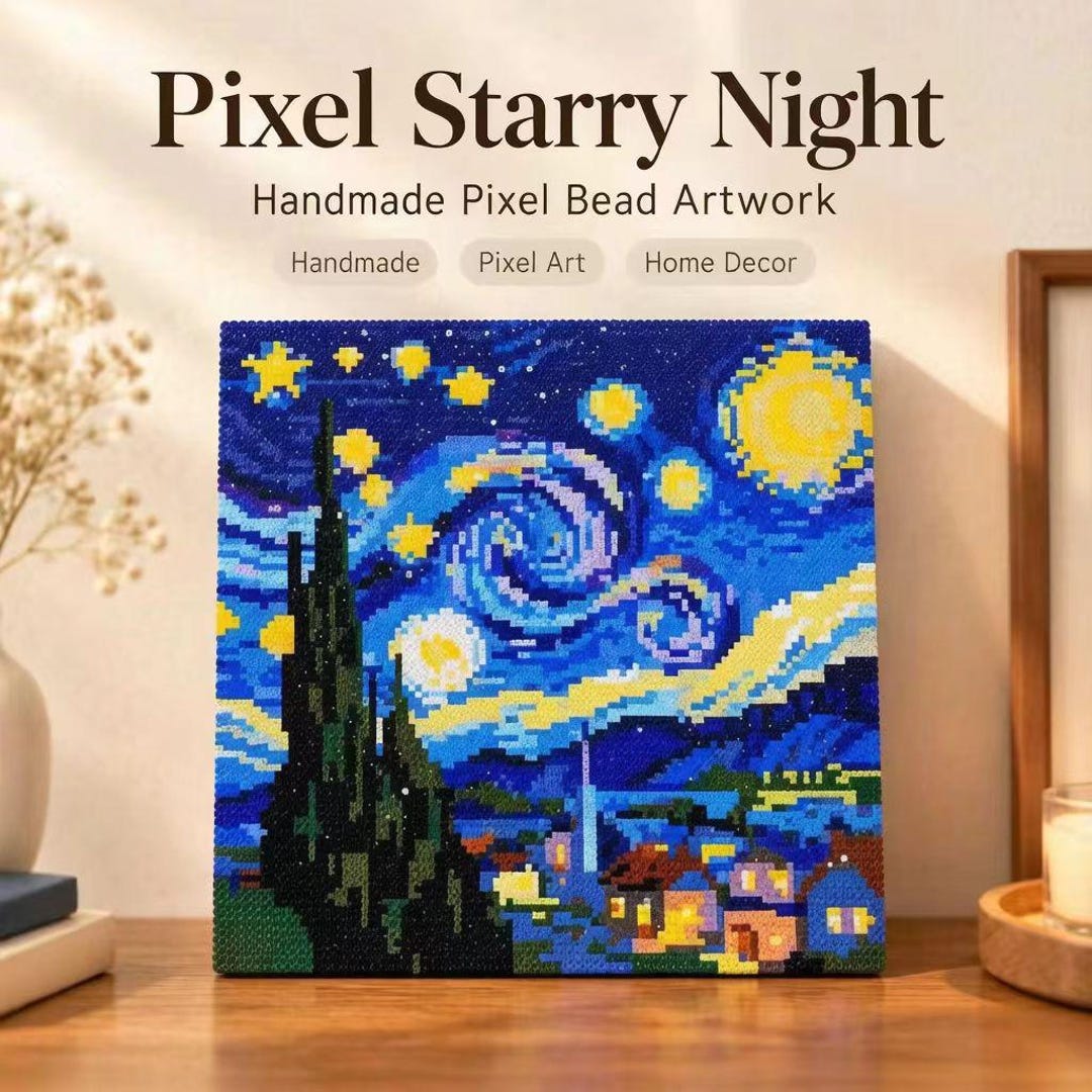Handmade Pixel Bead Art the Starry Night Van Gogh Pixel Art Wall Decor ...