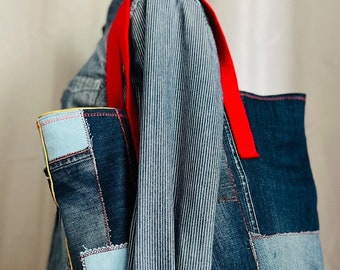 Jeans Recycle patchwork draagtas - up-cycle creatie uniek handgemaakt cadeau