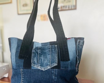 Recycles jeans bag, Denim tote bag - up cycle creation unique handmade gift