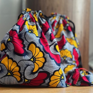 Emballage cadeaux sac pochon coton réutilisable, zéro déchet, en tissus wax, écologique, bijoux, rangements et voyage idée cadeau de Noël