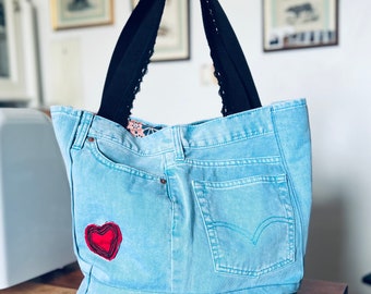 Blue Levis jeans bag, Denim jeans - up cycle creation unique handmade gift