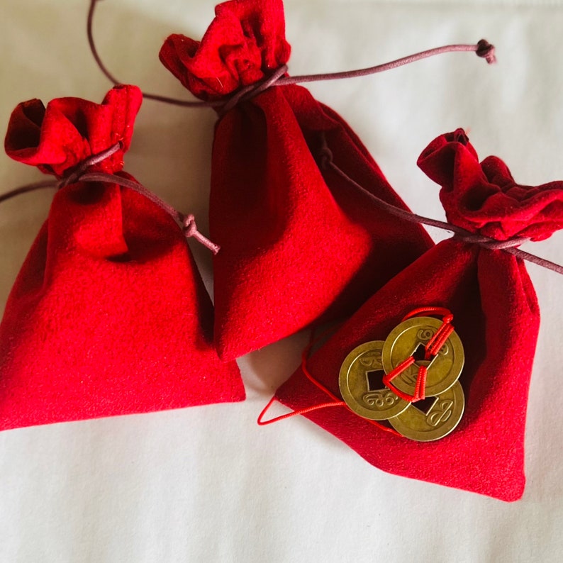 Porte-bonheur Feng Shui traditionnel chinois, symbole de richesse et prospérité réussite fortune, cadeau Saint Valentin Lot de 3 sacs