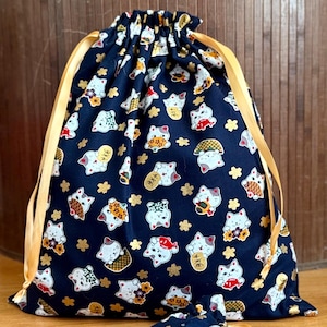 Sacchetto regalo zero sprechi, sacchetto in tessuto in stile giapponese, motivi a gatto, borsa multiuso, viaggio e stoccaggio