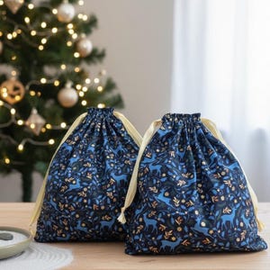 Zero-Waste-Geschenkverpackung, Baumwollstoffe und goldene Bänder, naturnahe Hirschmotive, wiederverwendbarer Beutel mit Kordelzug, Schmuck, Aufbewahrung, Reisen, Weihnachten