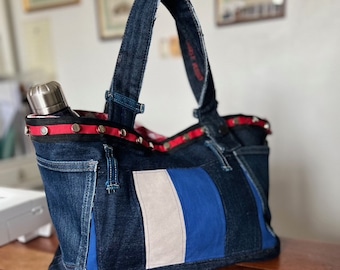 Recycled blue jeans bag, Denim "clou" tote bag - up cycle creation unique handmade gift