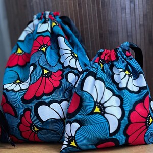 Emballage cadeaux sac pochon coton réutilisable, zéro déchet, en tissus wax, écologique, bijoux, rangements et voyage idée cadeau de Noël