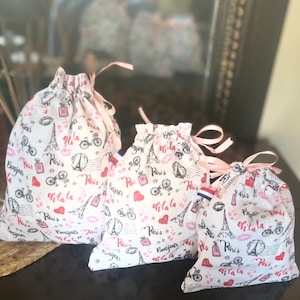Sac pochon emballage cadeaux, zéro déchet, sac alimentaire Oeko-Tex, rangements et voyages motifs Paris Saint Valentin