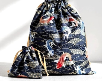 Fabric gift bag, Japanese style fabric pouch, tote bag, travel bag and Valentine's Day gift storage