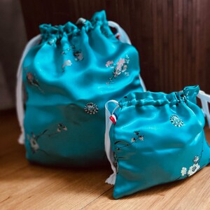 Confezione regalo a zero rifiuti, raso blu in tessuti riciclati in stile cinese, custodia ecologica, borsa riutilizzabile per riporre