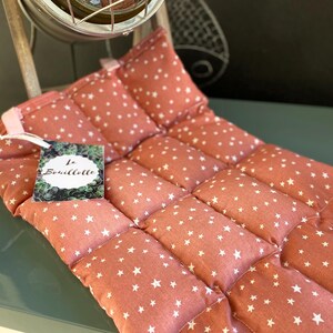 Bouillotte XXL 30x45cm environ graines de lin marine fleurs rouges