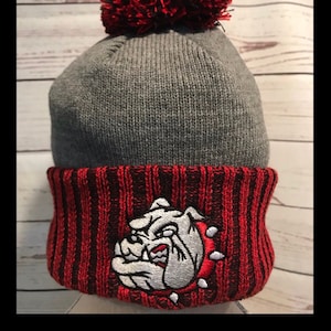 Bulldog Custom Pom Pom ColorBlock Beanie