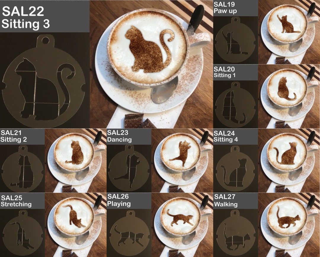 Cat Themed Coffee Dusting Stencils Etsy
