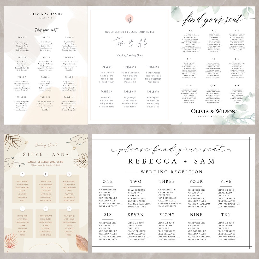 Wedding Seating Plan Template Download Our Pack of Templates - Etsy
