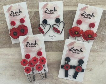 Red poppy earrings remembrance day || 6 styles ||