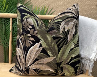 Black and Green Palm Pillow Cover, Textured Palm Pillow Cushion, Thick and Soft Pillowcase, Woven Palm Pillow, Cotton and Viscose Fabric