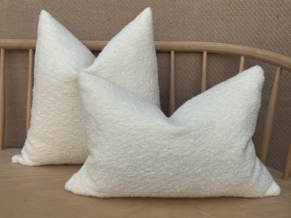 Ivory Boucle Super Soft Pillow Cover, Puffy Textured Pillow Cushion, Euro Sham Cover, Ivory Woven Boucle Pillow, Boho Boucle Pillow Fabric