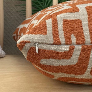 Taupe and Orange Labyrinth Pillow Cover, Cotton and Chenille Pillowcase image 6