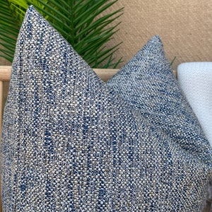 Indigo Woven Pillow Cover, Beige and Indigo Boho Pillow Cushion, Acrylic Linen Pillow Case, Euro Sham Cover, Cozy Indigo Pillow Fabric image 5