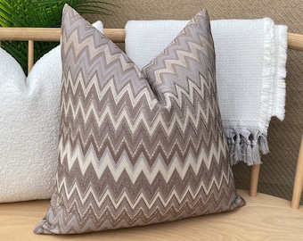 Beige and Brown Chevron Pillow Cover, Textured Zigzag Pillow Cushion, Euro Sham Cover, Brown Woven Pillowcase, Cotton Chevron Pillow Fabric