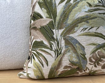 Ivory and Green Palm Pillow Cover, Textured Palm Pillow Cushion, Thick and Soft Pillowcase, Woven Palm Pillow, Cotton and Viscose Fabric