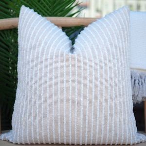 Ivory and Sand Cream Strip Pillow Cover, Textured Ivory Pillow Cushion, Woven Striped Pillow Case, Euro Sham Cover, Sand Cream Pillow Fabric
