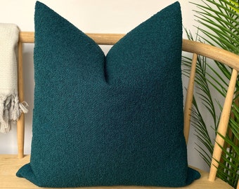 Dark Teal Boucle Pillow Cover, Cotton Teal Boucle Pillow Cushion, Throw Teal Boucle Pillow Case, Euro Sham Cover, Deep Teal Pillow Fabric