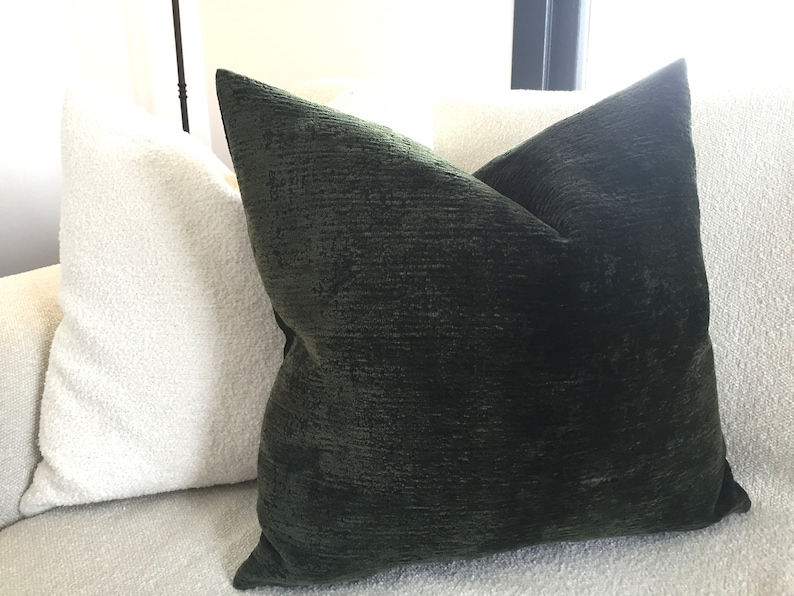Dark Green Chenille Pillow Cover Textured Cozy Pillow Etsy