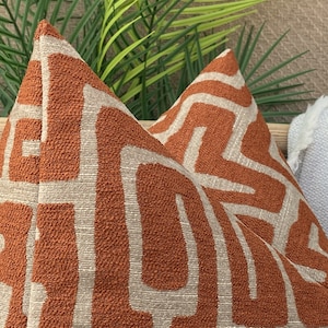 Taupe and Orange Labyrinth Pillow Cover, Cotton and Chenille Pillowcase image 5
