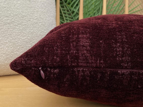 Textured Burgundy Pillow Cover, Cotton Soft Chenille Pillow Cushion