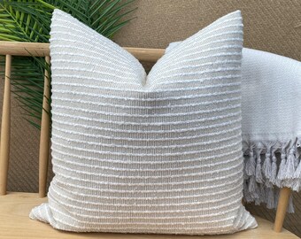 Ivory and Sand Beige Pillow Cover Ivory Striped Cotton Pillow Cushion Woven Strip Pillowcase