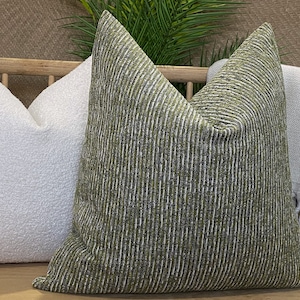 Green and Beige Strip Pillow Cover, Woven Green Pillowcase, Cotton Boho Pillow Cushion, Euro Sham Pillow, Green Color Pillow Fabric