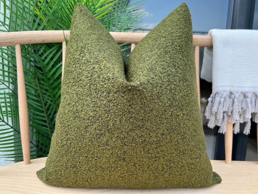 Green Boucle Pillow Cover Euro Sham Cover Green Boho Pillow Etsy