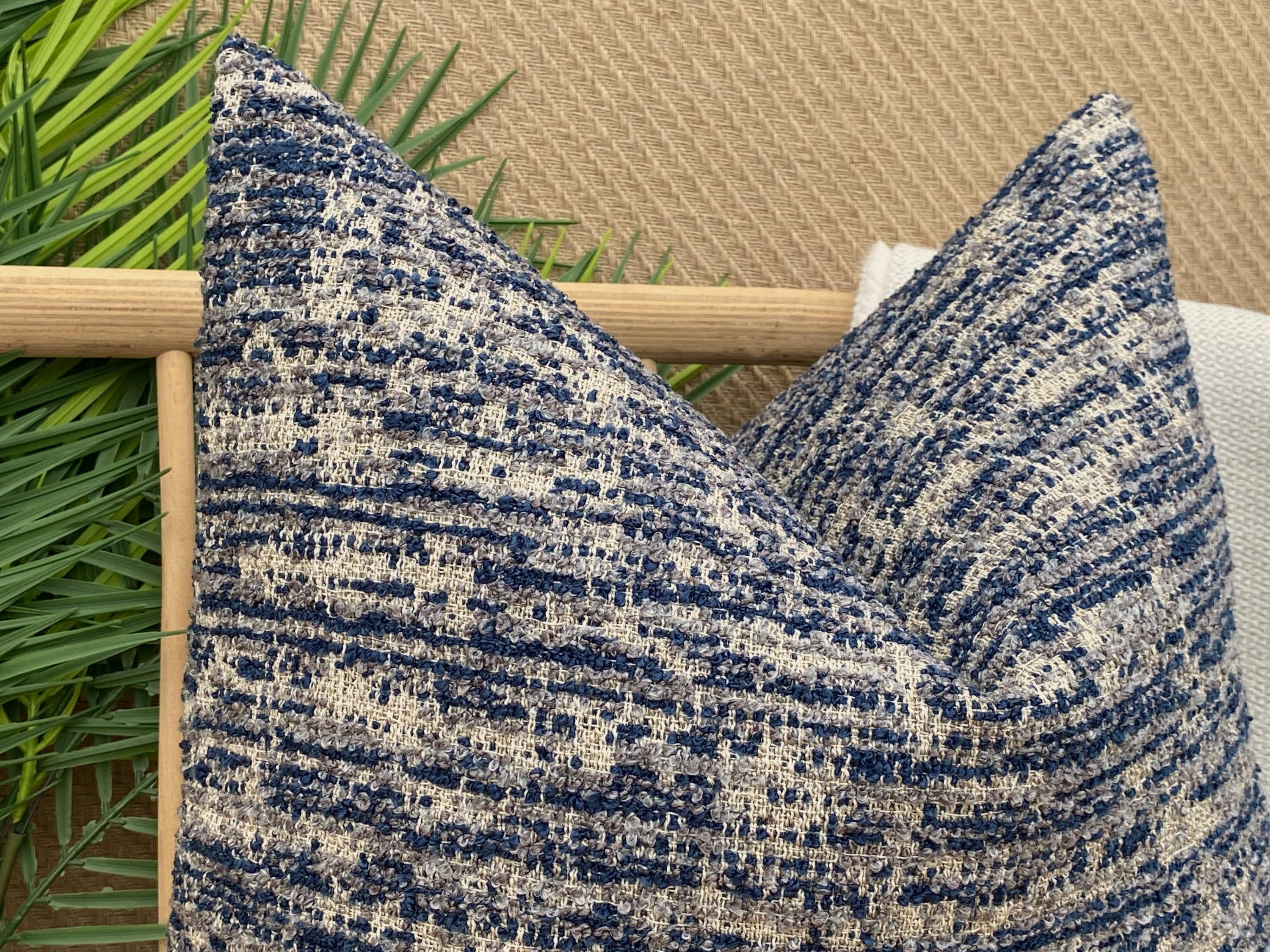 Navy and Neutral Linen Pillow Cover, Navy Boho Pillow Cushion, Cozy Boucle Pillowcase, Linen and Cotton Abstract Pillow, Linen Pillow Fabric