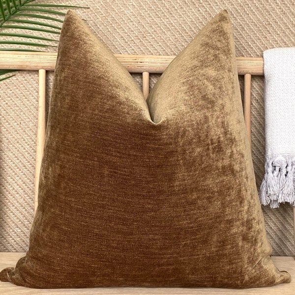 Gold Brown Pillow Cover, Brown Chenille Pillow Cushion, Euro Sham Cover, Cotton Light Brown Pillowcase, Gold Brown Pillow Fabric