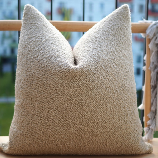 Beige Super Soft Boucle Pillow Cover, Puffy Boucle Pillow Cushion, Textured Beige Boucle Pillow, Euro Sham Pillow, Cozy Pillow Case